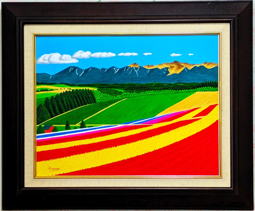 ★十勝連峰と四季彩の丘・肉筆油彩画・F6キャンバス