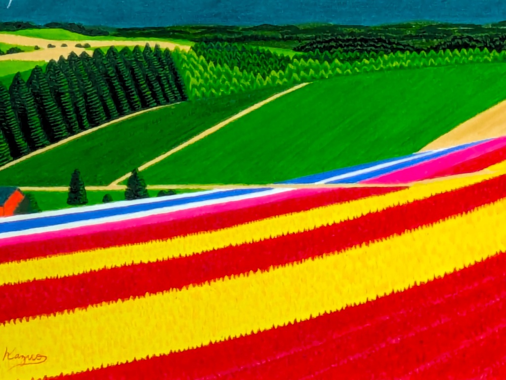 ★十勝連峰と四季彩の丘・肉筆油彩画・F6キャンバス