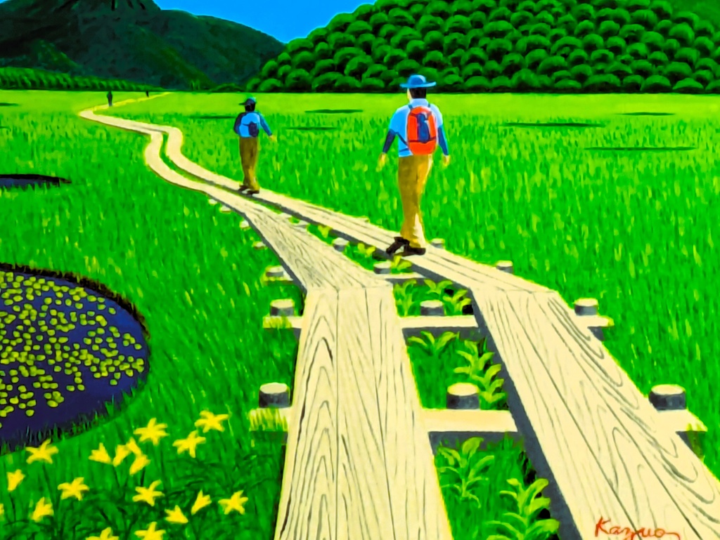 ★尾瀬の木道・肉筆油彩画・F6キャンバス