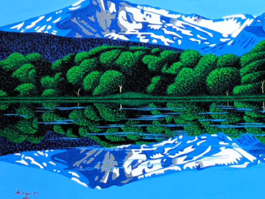 ★鳥海山と湖・肉筆油彩画・F6新品額付