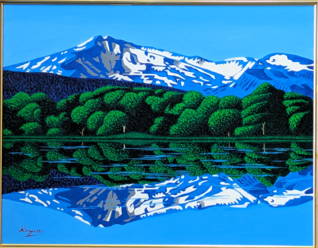 ★鳥海山と湖・肉筆油彩画・F6新品額付