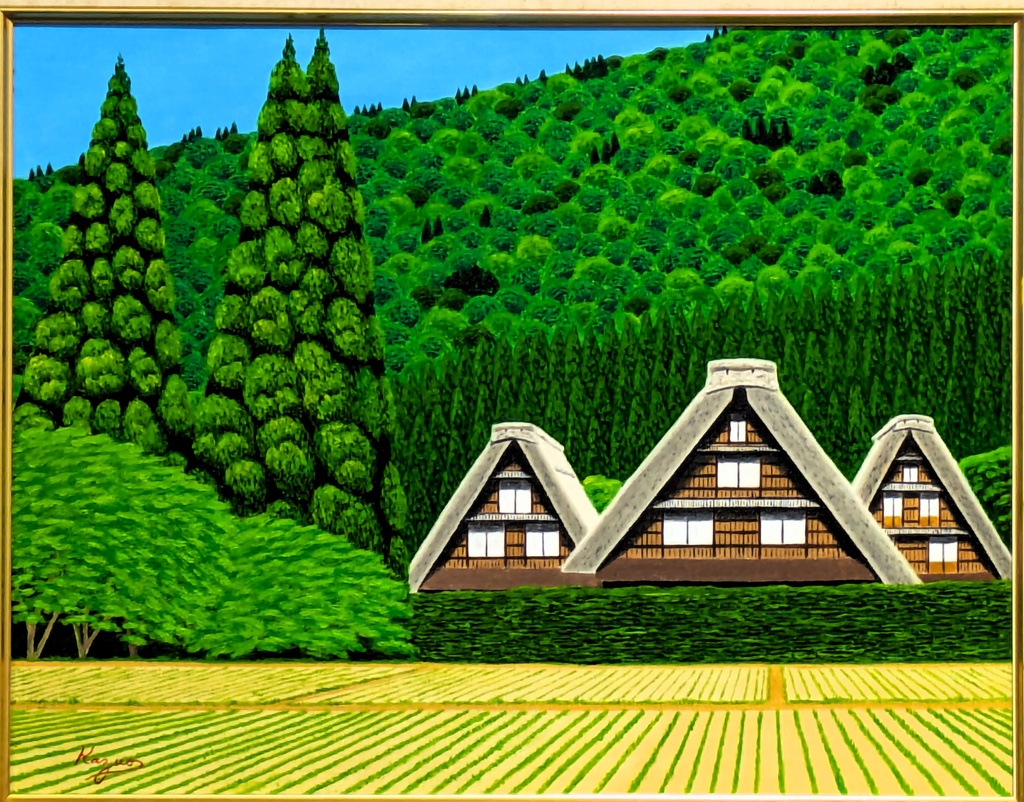 ★春の白川郷・肉筆油彩画・F6キャンバス