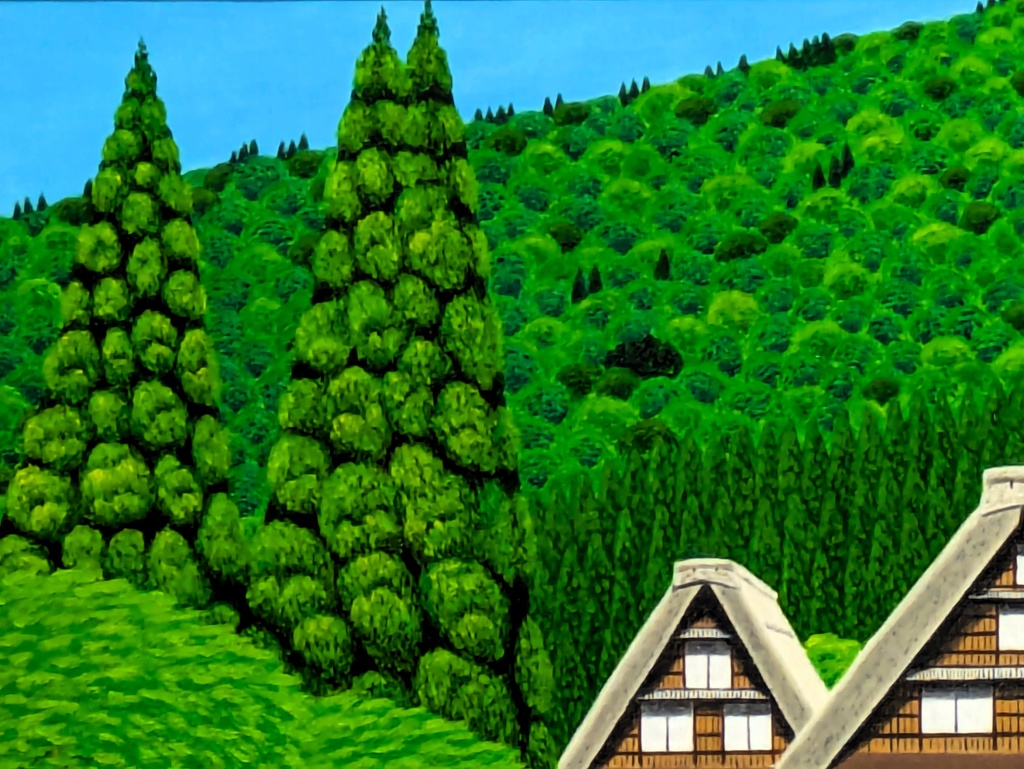 ★春の白川郷・肉筆油彩画・F6キャンバス