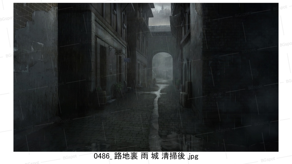 BG_21_汚い裏路地(石畳ver)(城ver)(清掃後)