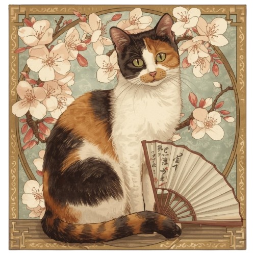 ミュシャ風の猫たち|アール・ヌーヴォー調クリップアート素材(全12種)