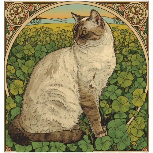 ミュシャ風の猫たち|アール・ヌーヴォー調クリップアート素材(全12種)