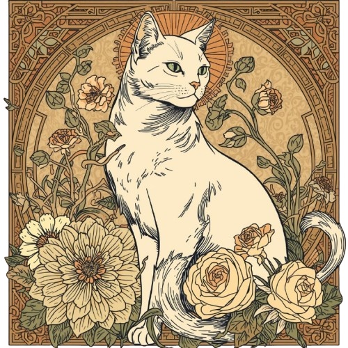 ミュシャ風の猫たち|アール・ヌーヴォー調クリップアート素材(全12種)