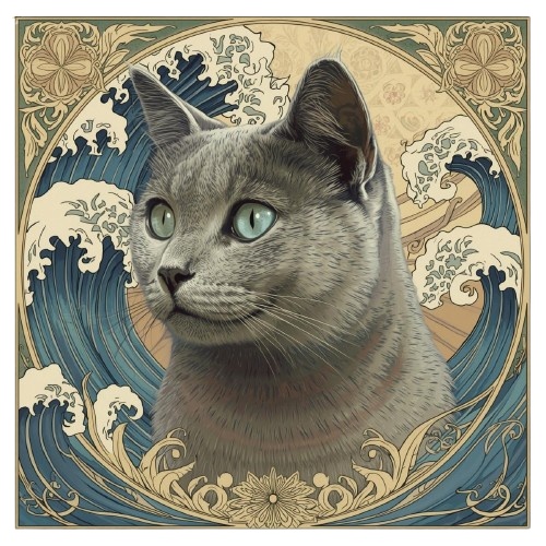 ミュシャ風の猫たち|アール・ヌーヴォー調クリップアート素材(全12種)