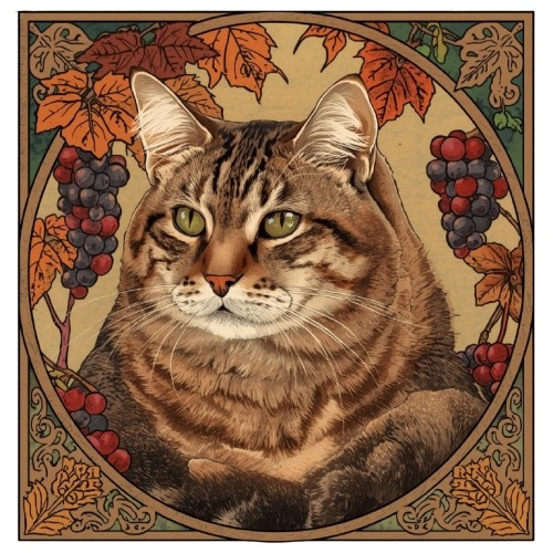 ミュシャ風の猫たち|アール・ヌーヴォー調クリップアート素材(全12種)