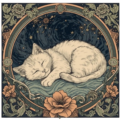 ミュシャ風の猫たち|アール・ヌーヴォー調クリップアート素材(全12種)