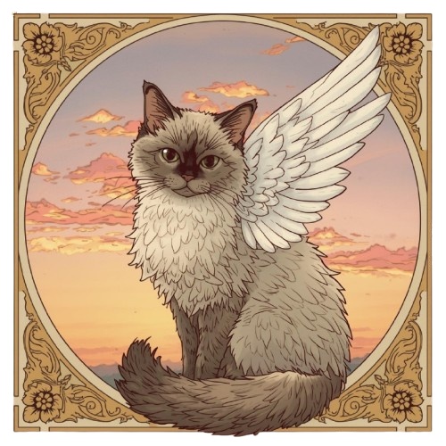 ミュシャ風の猫たち|アール・ヌーヴォー調クリップアート素材(全12種)