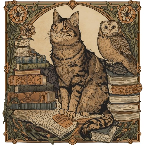 ミュシャ風の猫たち|アール・ヌーヴォー調クリップアート素材(全12種)