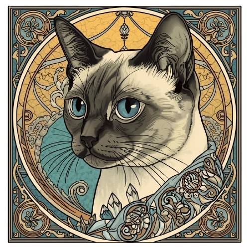 ミュシャ風の猫たち|アール・ヌーヴォー調クリップアート素材(全12種)