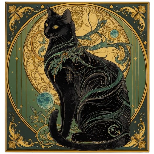 ミュシャ風の猫たち|アール・ヌーヴォー調クリップアート素材(全12種)