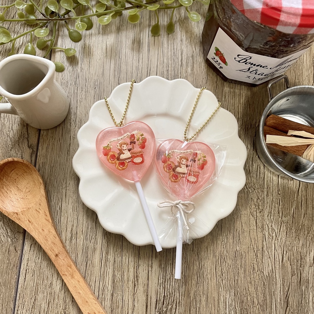 いちごのロリポップキャンディキーホルダー