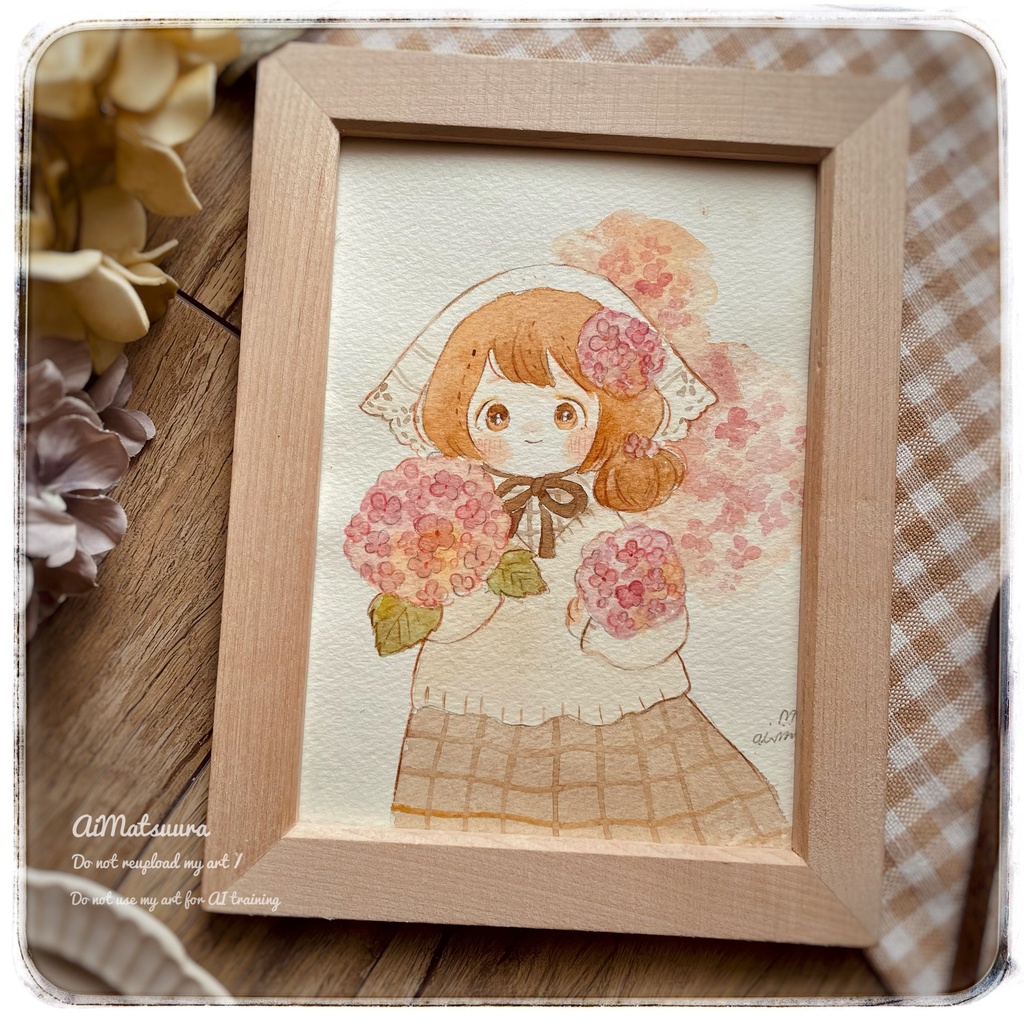 ドローイング原画（大）「桃色のあじさい」