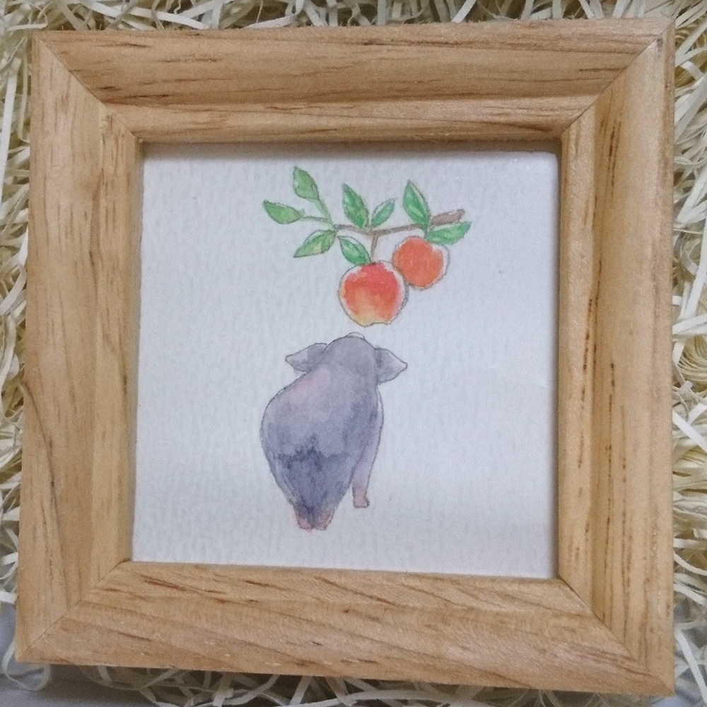 ミニ原画「ハートぶた」