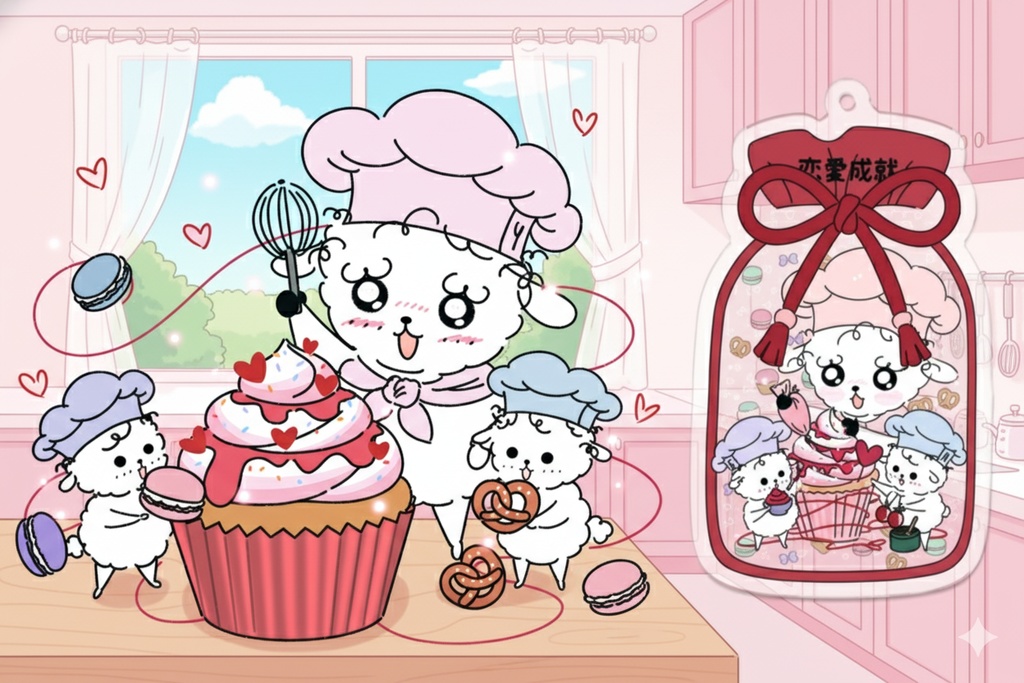 【恋愛成就】運命を結ぶ!魔法のカップケーキお守りキーホルダー