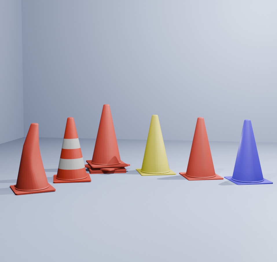 カラーコーン6種(3Dゲームアセット)