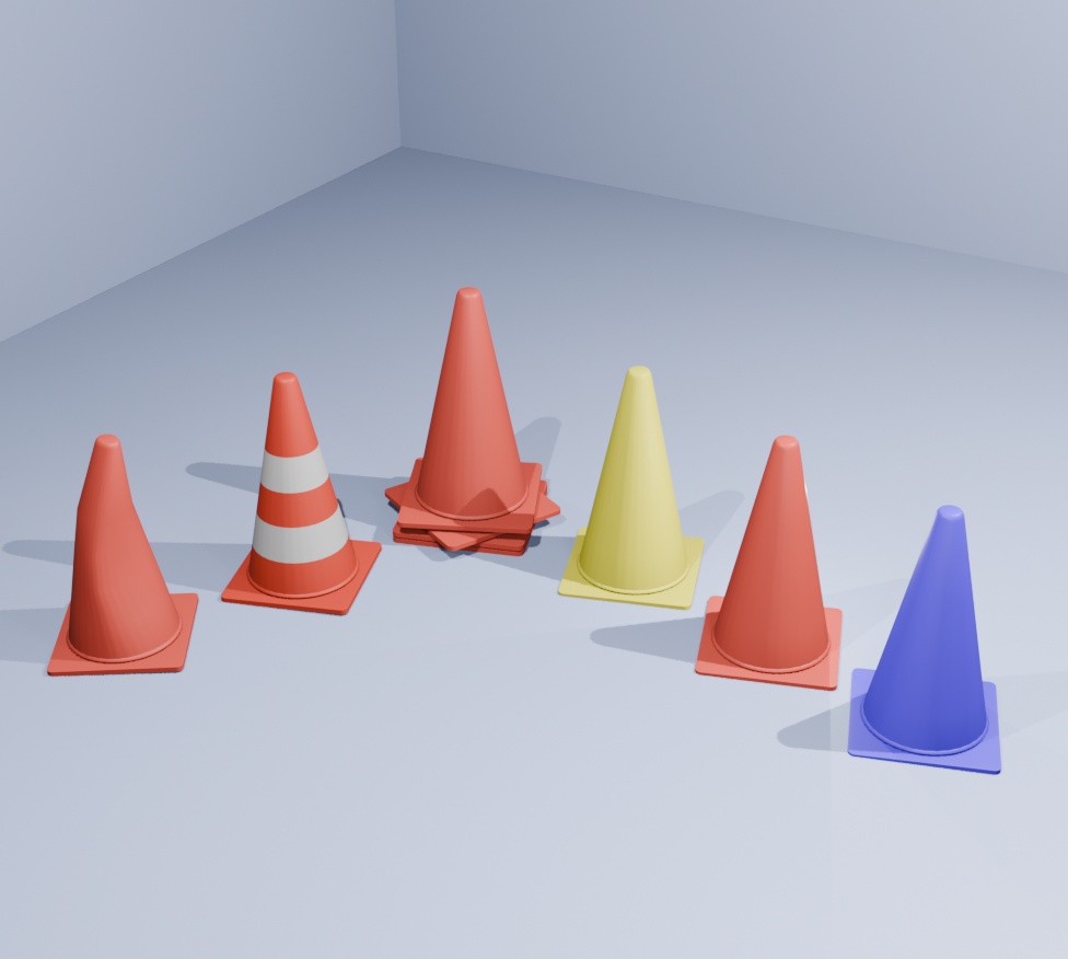カラーコーン6種(3Dゲームアセット)