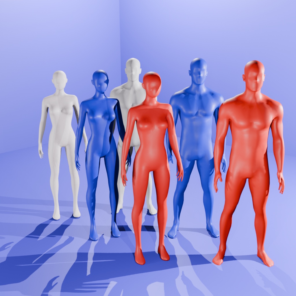 男女成人3Dモデル3色6体セット