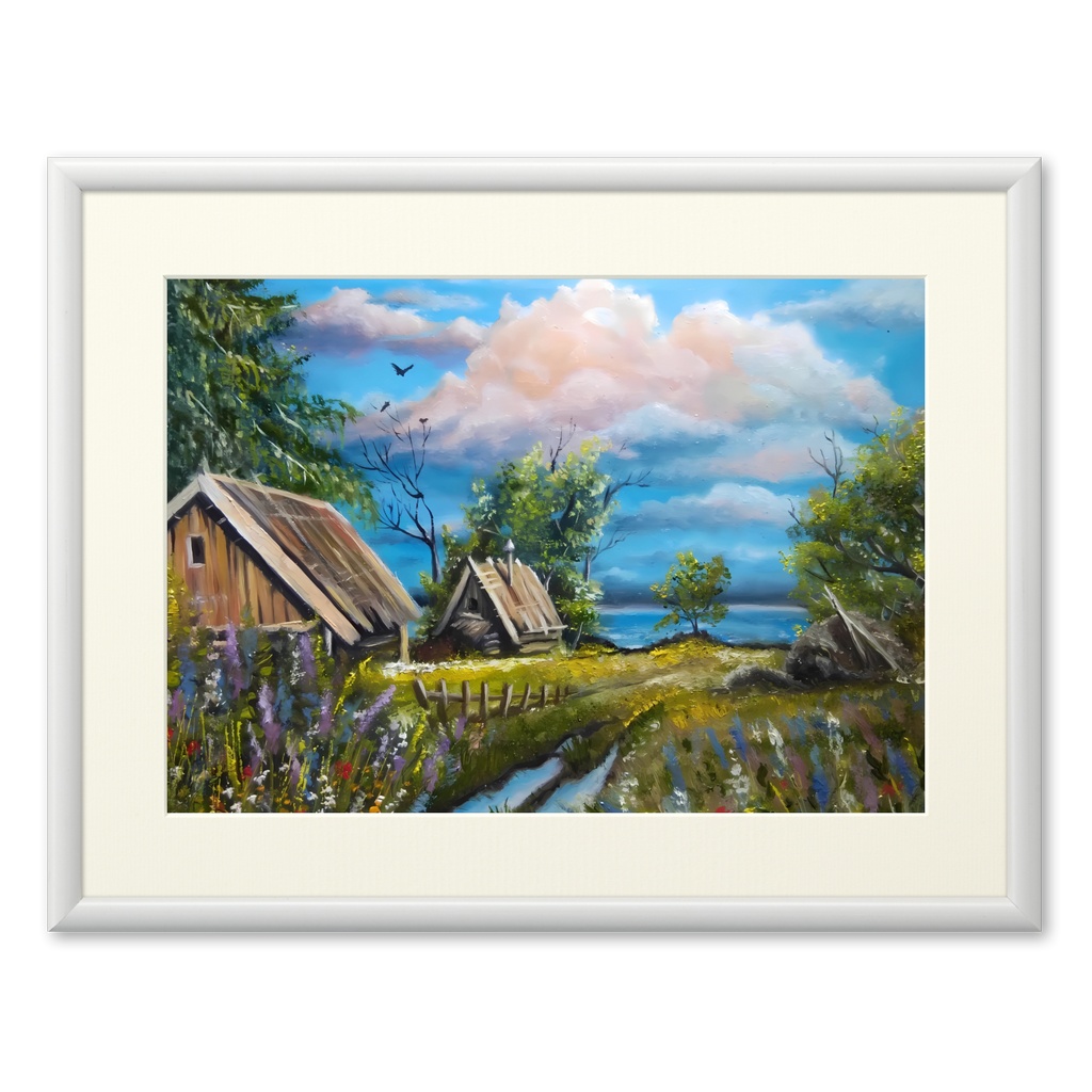 【複製画・プリモアート】のどかな田舎風景 / 原画スキャン高品質インテリア絵画