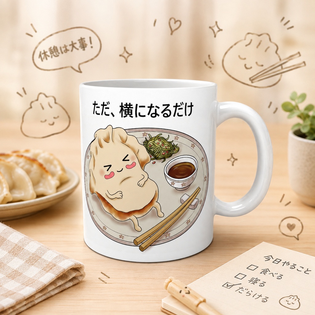 【マグカップ】ただ、横になるだけ。お休みギョーザ / ほっこりフードマグカップ