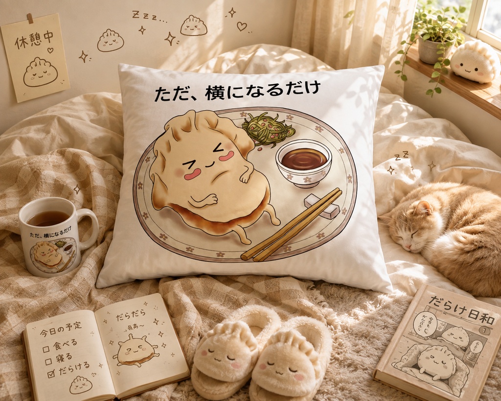 【クッションカバー】ただ、横になるだけ。お休みギョーザ / 癒やしのインテリア