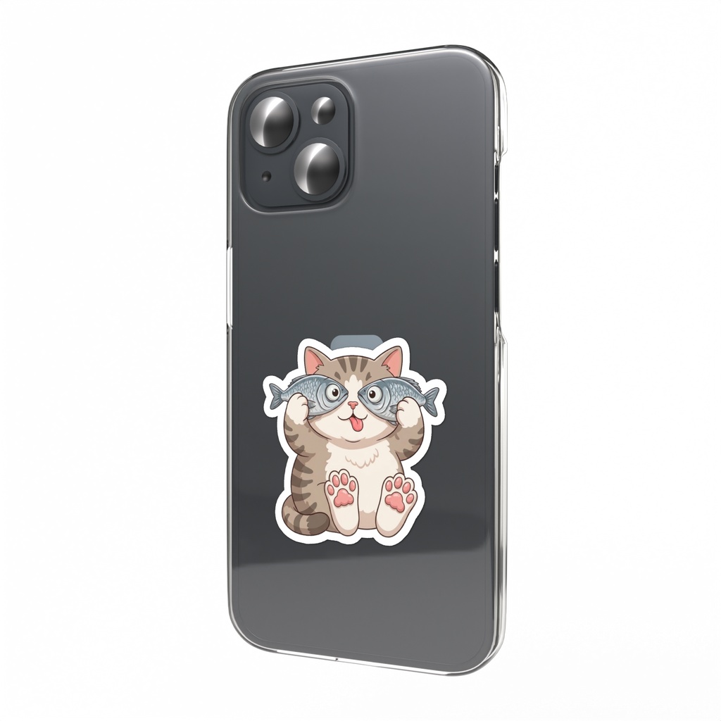 お魚で目を隠した猫ちゃん フレークシール / スマホステッカー🐱🐟
