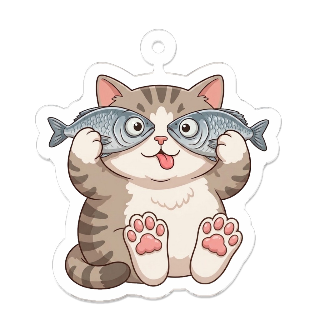 お魚で目を隠した猫ちゃん アクリルキーホルダー🐱🐟