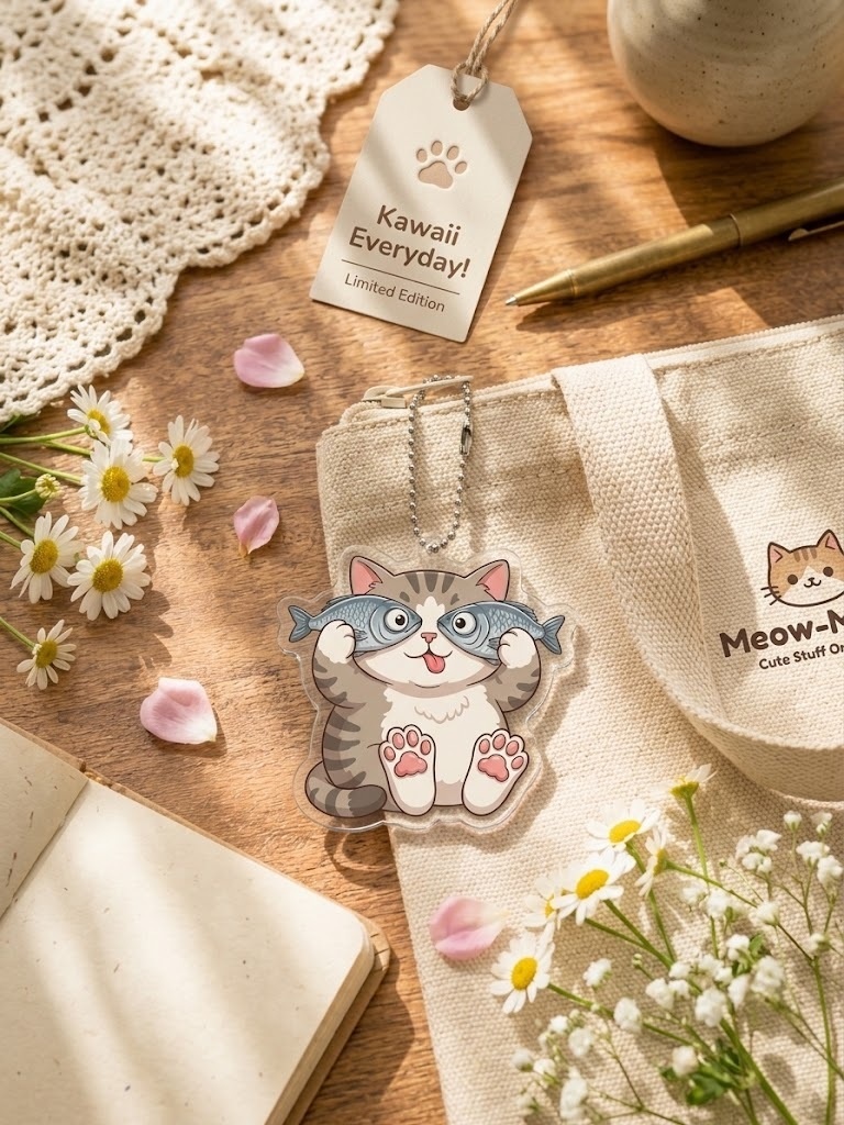 お魚で目を隠した猫ちゃん アクリルキーホルダー🐱🐟