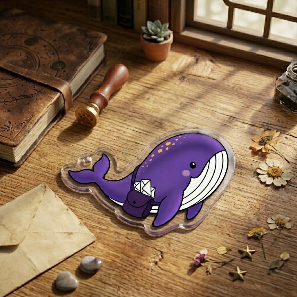 手紙を届ける空飛ぶクジラ アクリルキーホルダー