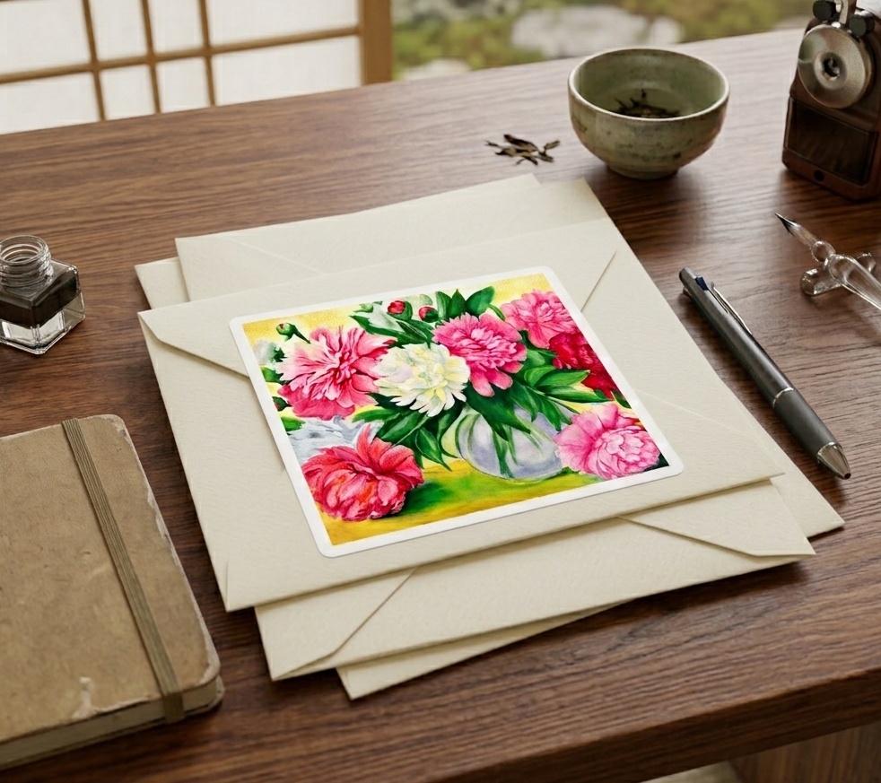 【水彩画】華やかな牡丹の花束 ステッカー 🌸✨