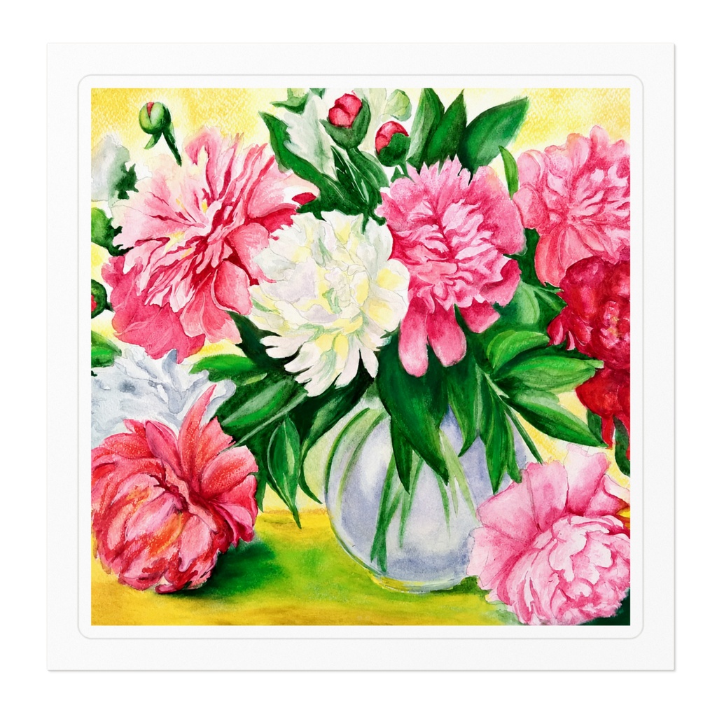 【水彩画】華やかな牡丹の花束 ステッカー 🌸✨