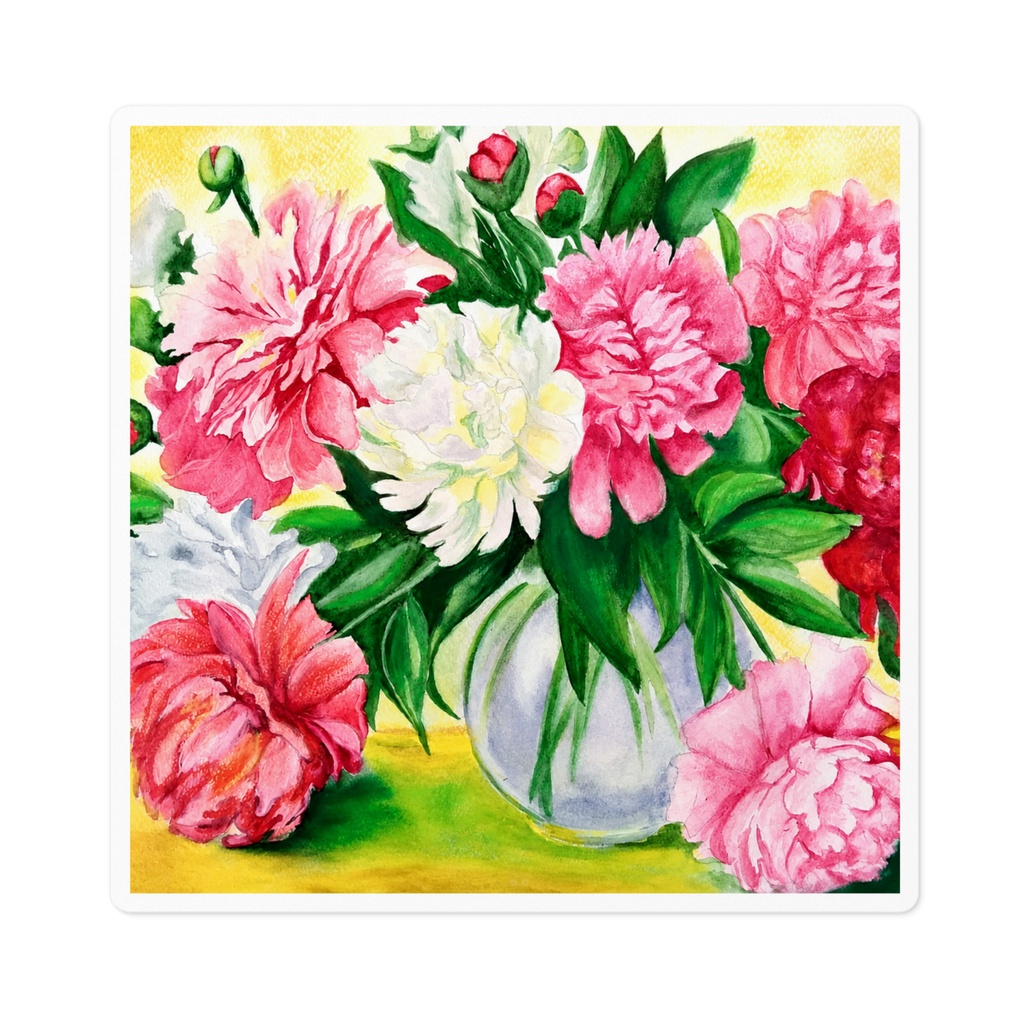 【水彩画】華やかな牡丹の花束 ステッカー 🌸✨