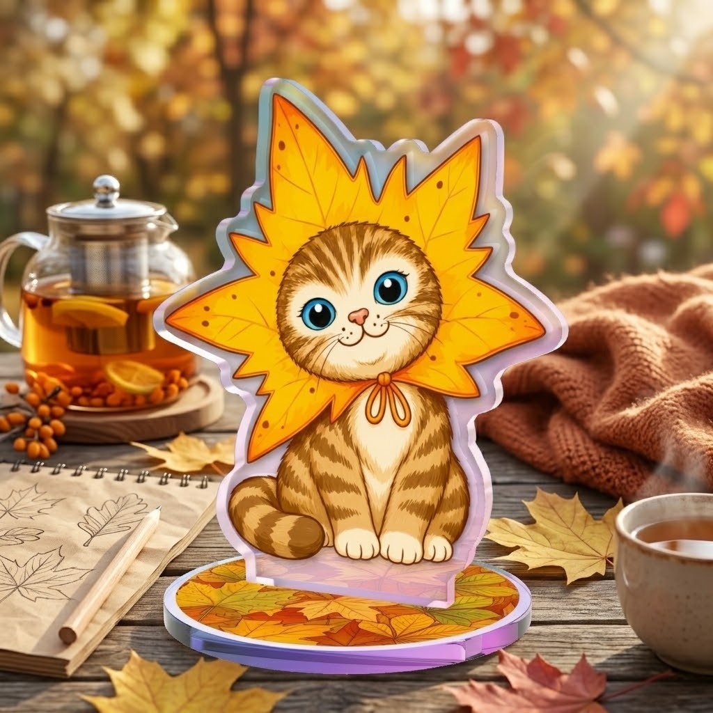 【アクリルスタンド】秋の紅葉もみじ子猫 🍁 