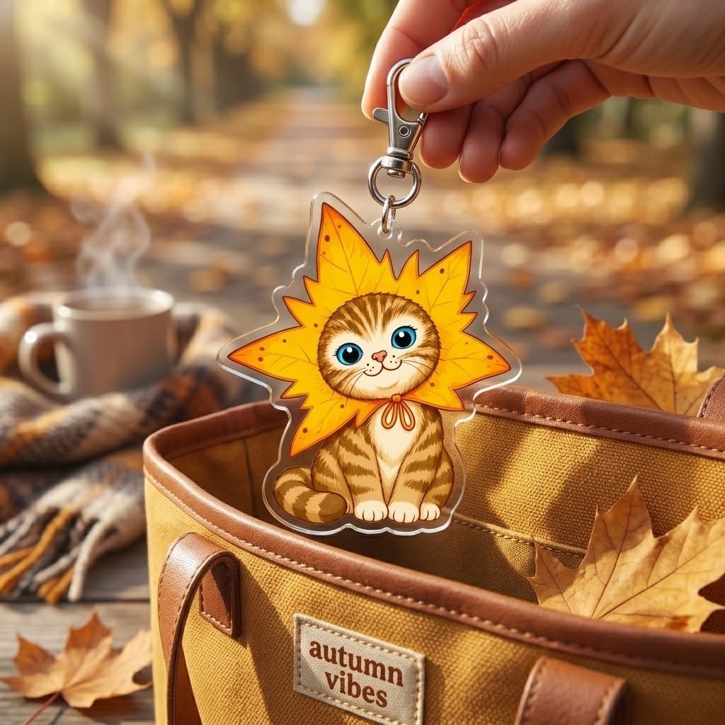 【アクリルキーホルダー】秋の紅葉もみじ子猫 🍁