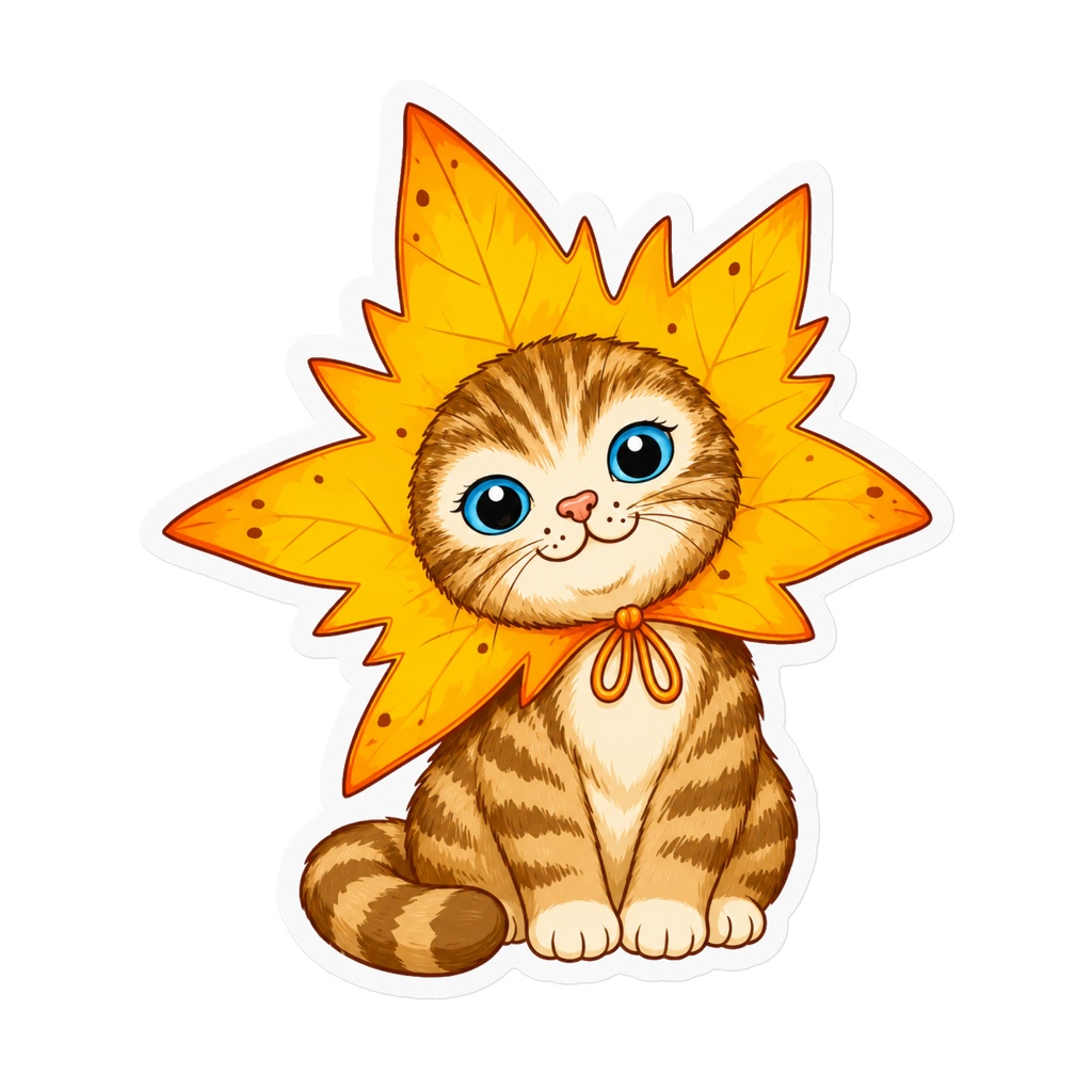 【ダイカットステッカー】秋の紅葉もみじ子猫 🍁