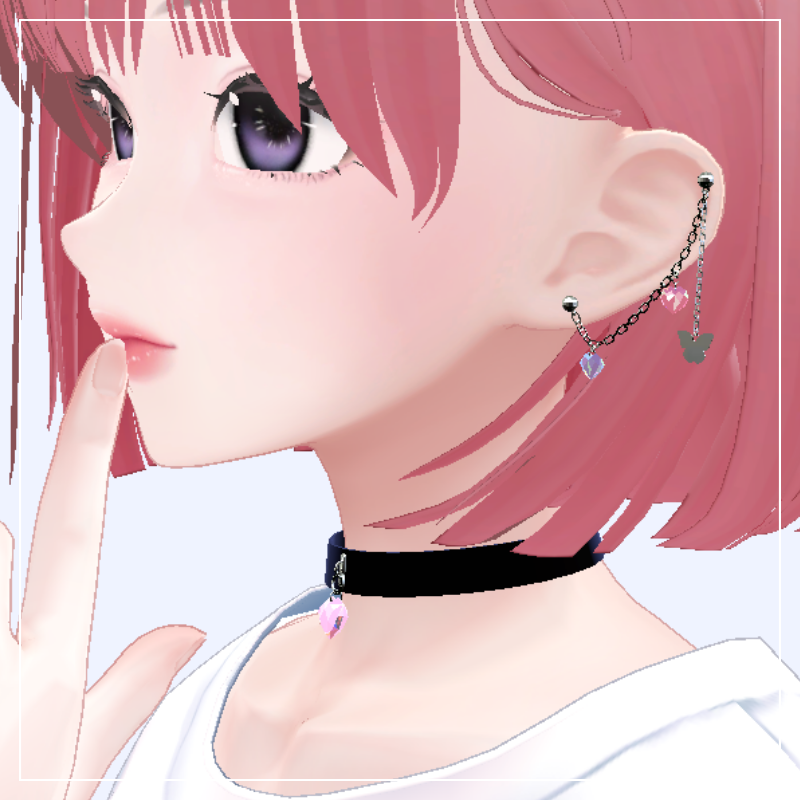 (PB)Heart Chain Earring & Choker ACC set