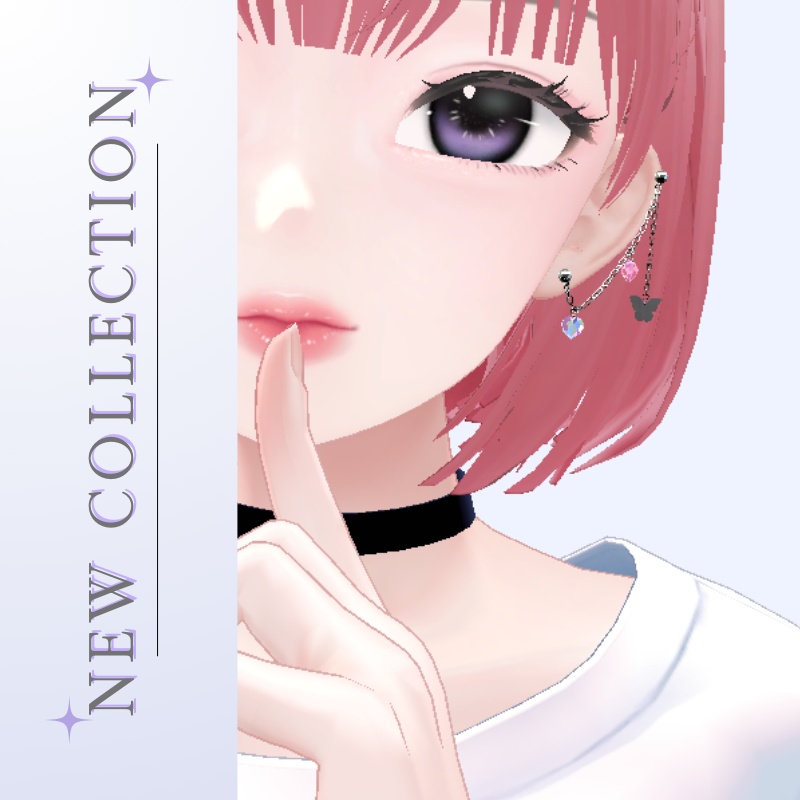 (PB)Heart Chain Earring & Choker ACC set