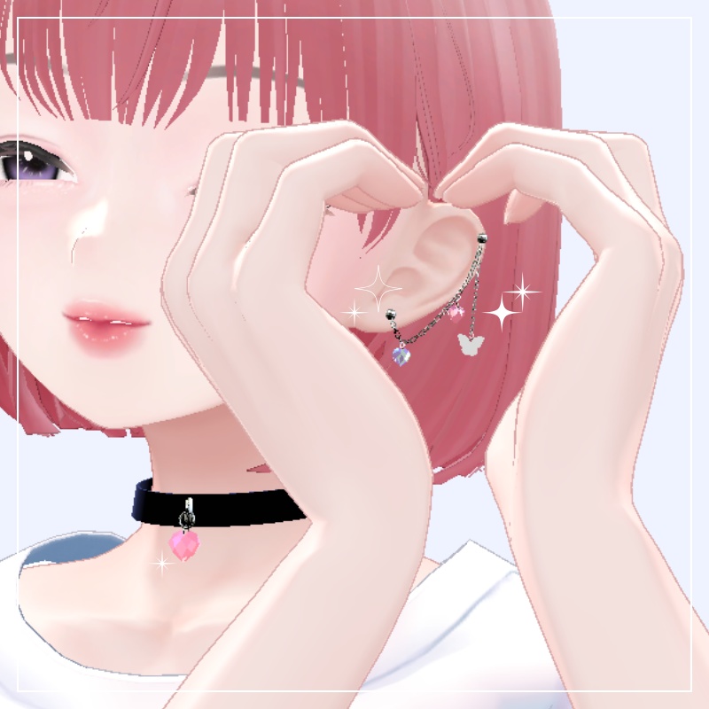 (PB)Heart Chain Earring & Choker ACC set