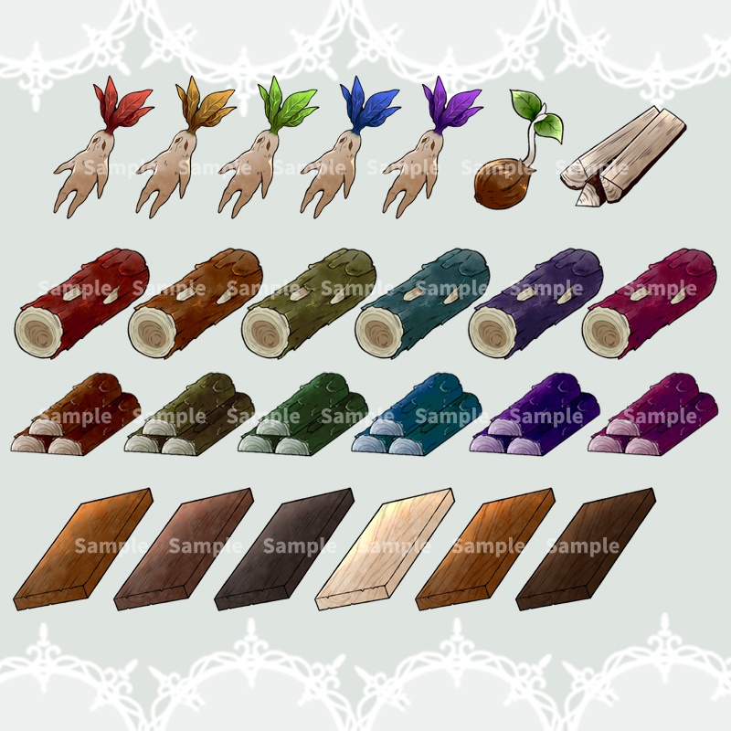 【RPGアイコン素材(木材・種・植物)】