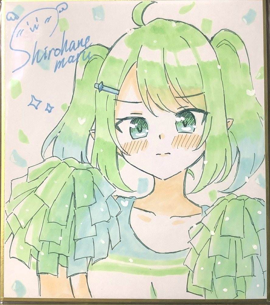 緑色の子(チアガール)色紙