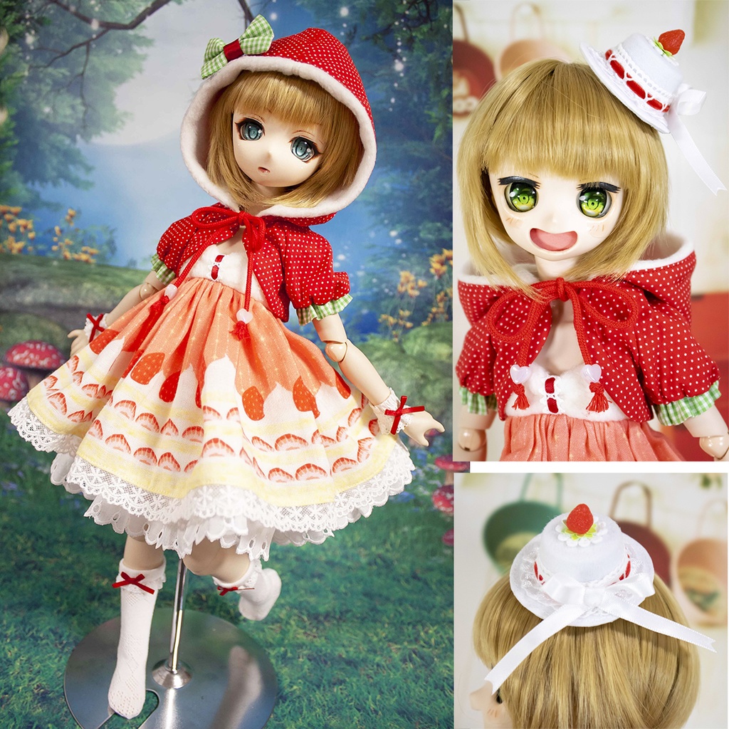 【即納】MDD/S～M胸用 苺のショートケーキワンピースセット＋ケーキの帽子(白)【ラスイチ】