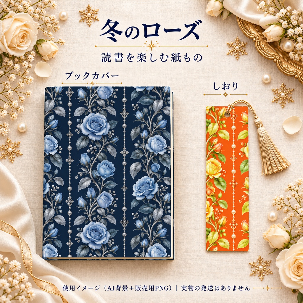 冬のローズ Collection〈青と黄色〉|A4印刷用PDF付き|デジタルペーパー10枚|5柄×2色・シームレス