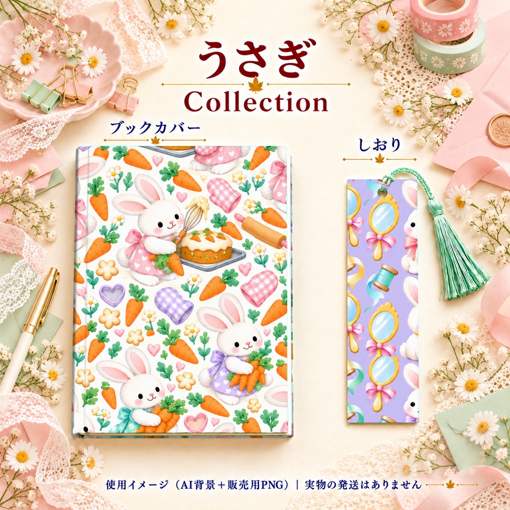 うさぎ Collection|かわいいパステル・水玉・レース・ハート・チェック柄|A4印刷用PDF付き|全シームレス・PNGデジタルペーパー12枚