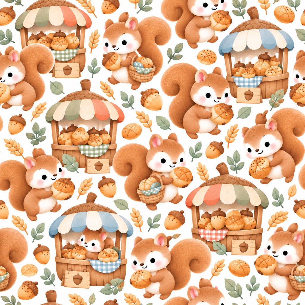 りす・どんぐり Collection|A4印刷用PDF付き|かわいい森の動物柄・水玉・レース・ハート・チェック|全シームレス・PNGデジタルペーパー12枚|