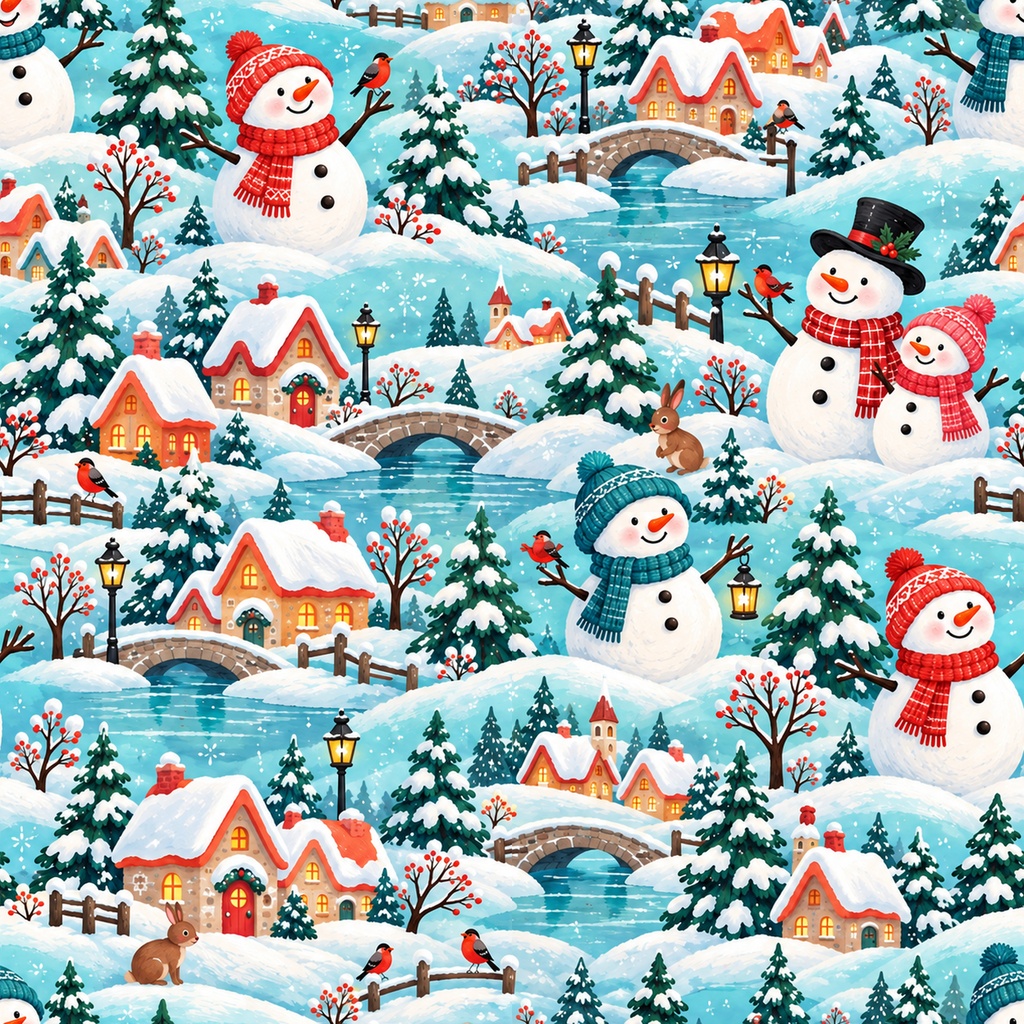 雪だるま Collection|ポップでかわいい冬のデジタルペーパー10枚||A4印刷用PDF付き全シームレス