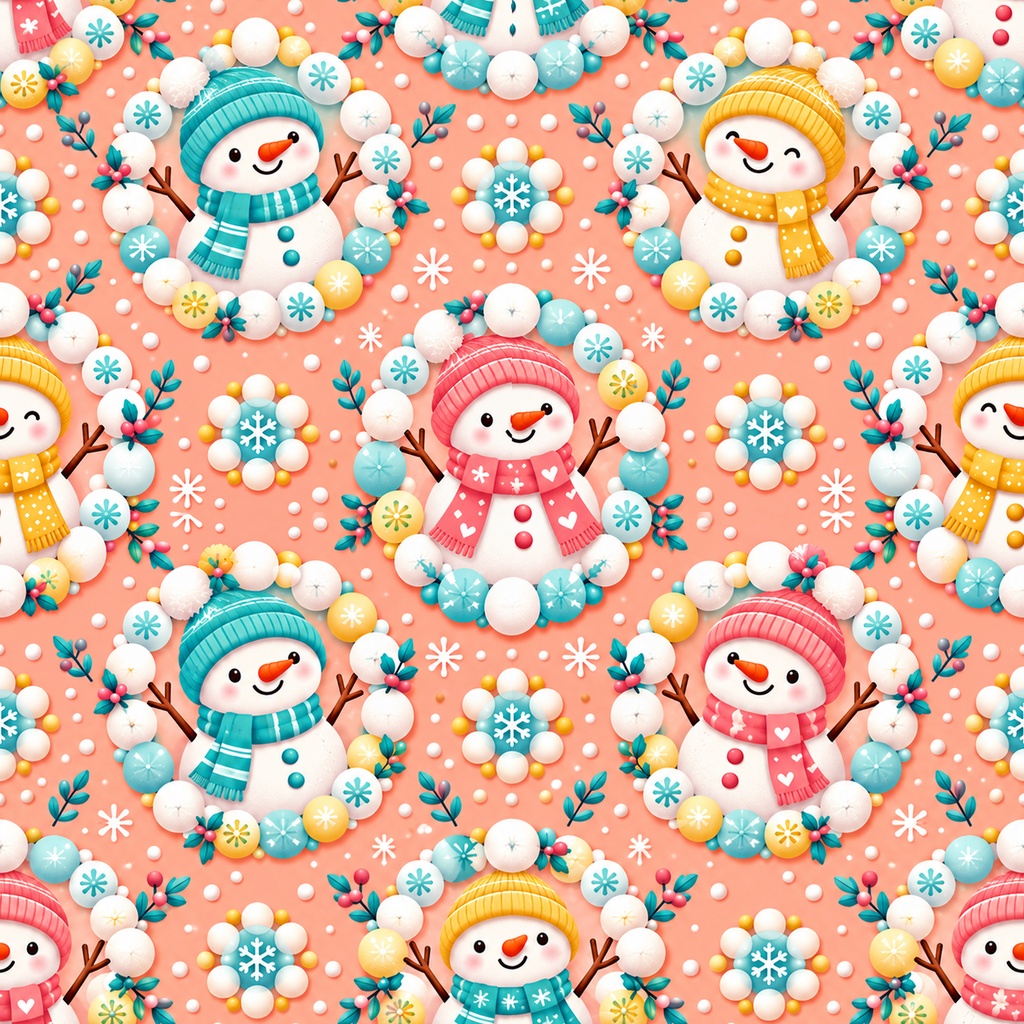 雪だるま Collection|ポップでかわいい冬のデジタルペーパー10枚||A4印刷用PDF付き全シームレス