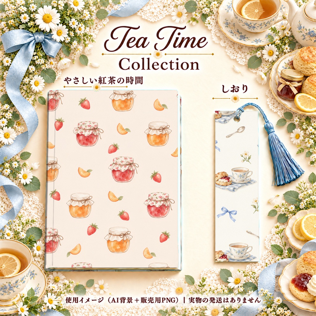 Tea Time Collection|ティーポット・カップ・スコーン・ジャム|A4印刷用PDF付き|カフェ・手帳素材・ラッピング|シームレスPNG紅茶の水彩デジタルペーパー10枚|